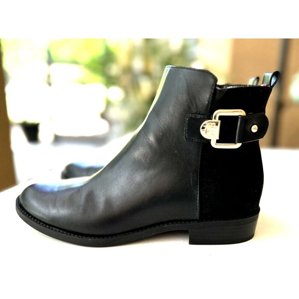 Tommy Hilfiger Womens Inella Black Gold Ankle Booties Shoes 8.5 Medium